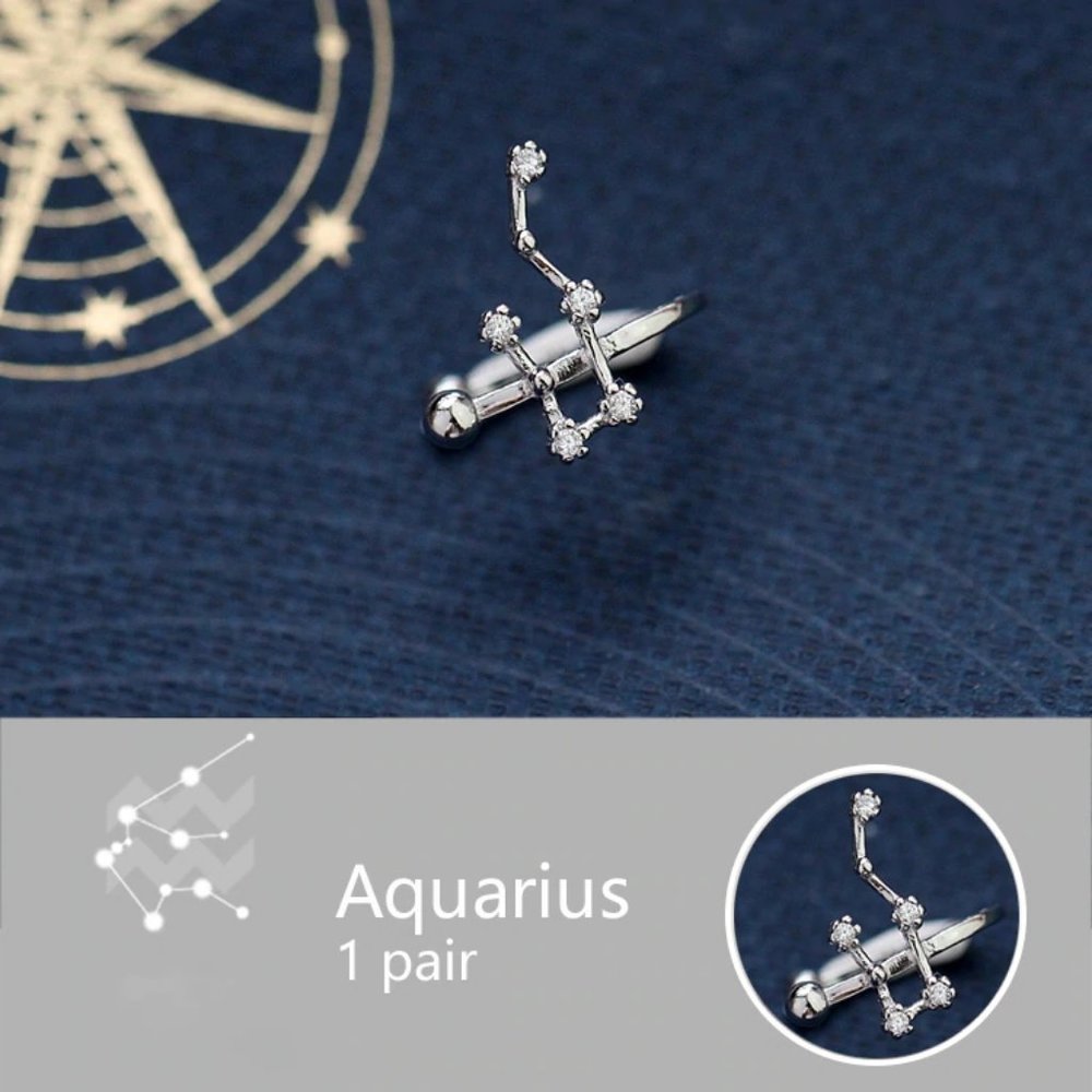 925 Sterling Silver Zodiac Earrings Cuff-Aquarius